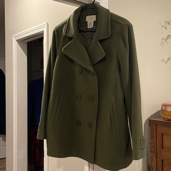 L.L. Bean Jackets & Blazers - LLBean ladies wool size 14 regular olive green pea coat.  Worn only a few times.